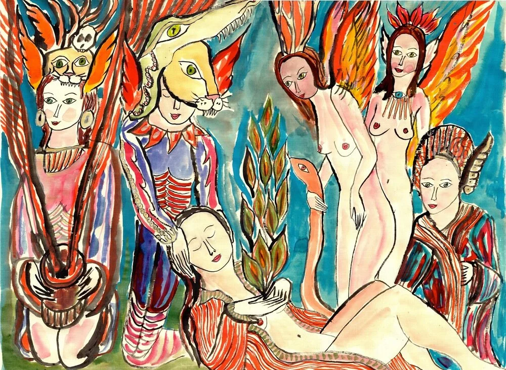 Artwork by Arrington de Dionyso,&nbsp;'Angels and Shamans Holding Space for Transition', 2015.